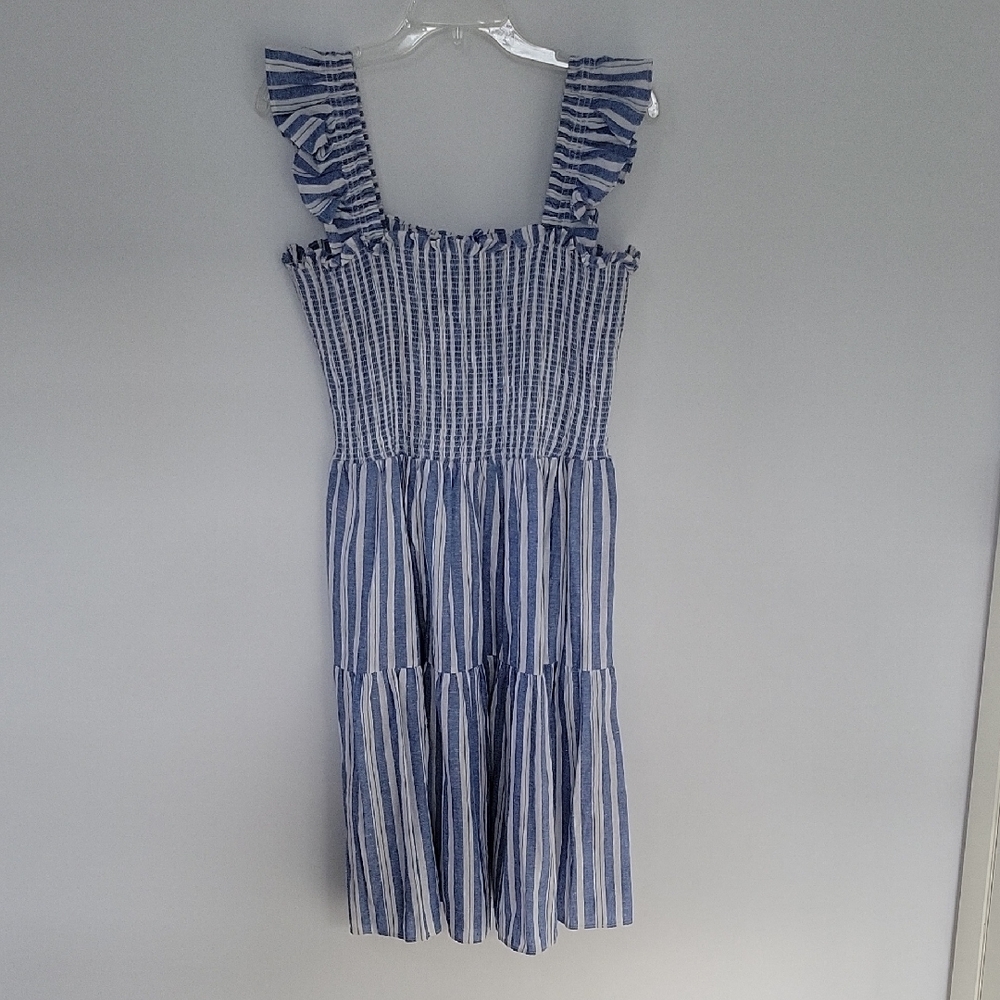 Eliza J Blue and White Linen Sleeveless Dress, Size 12